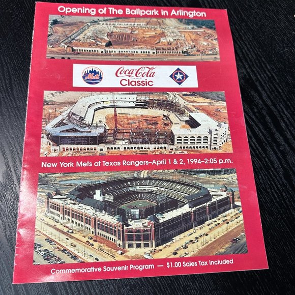 1st Game Program April 1, 1994 The Ballpark In Arlington - TX Rangers vs NY Mets - Picture 1 of 4